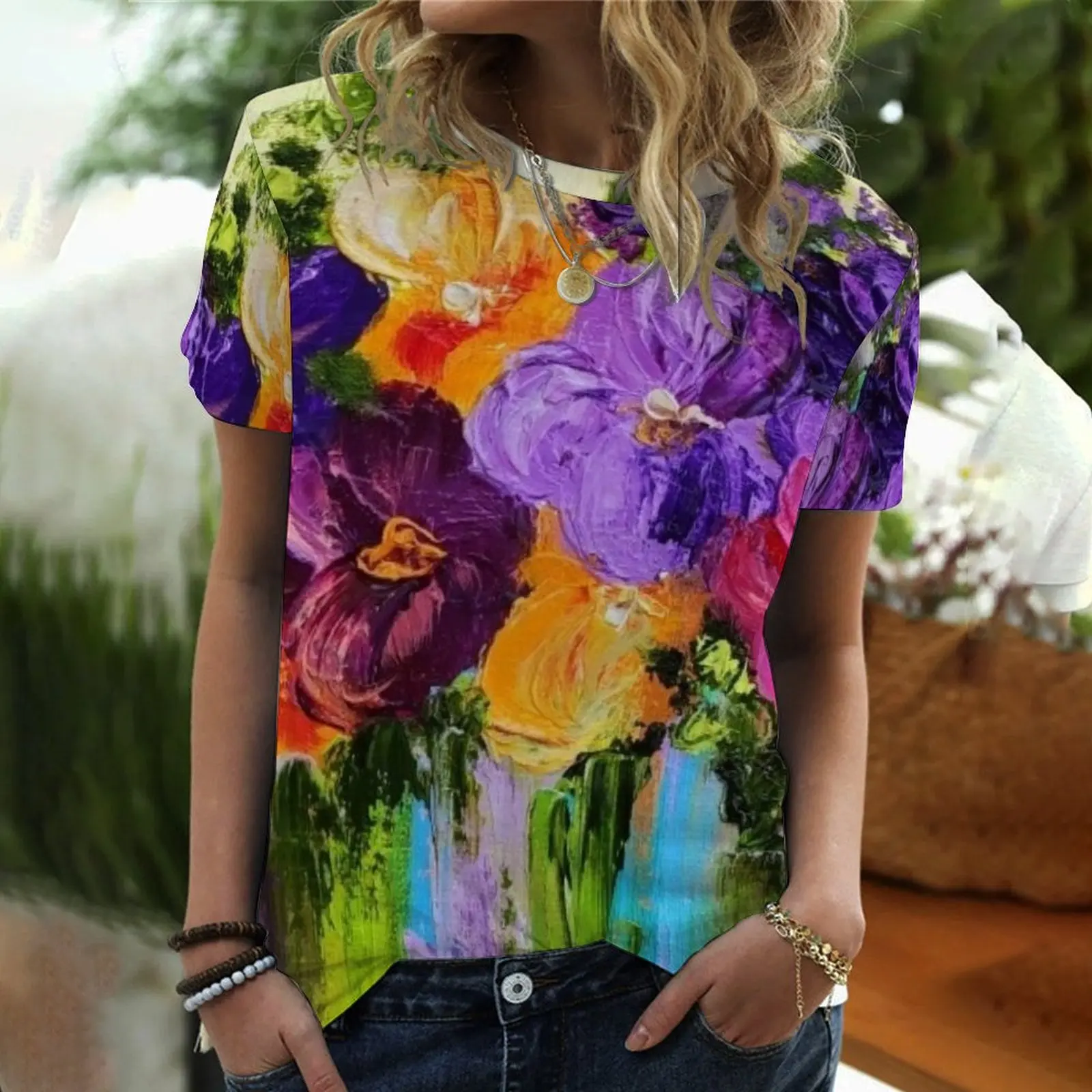 

Women Flower occident Fashion Print T Shirt Casual Short Sleeve Ladies T Tee Female Top Shirt Clothes Womens Graphic T-shirt