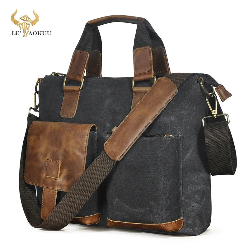 

Портфель мужской парусиновый и кожаный, 15 дюймов, B260