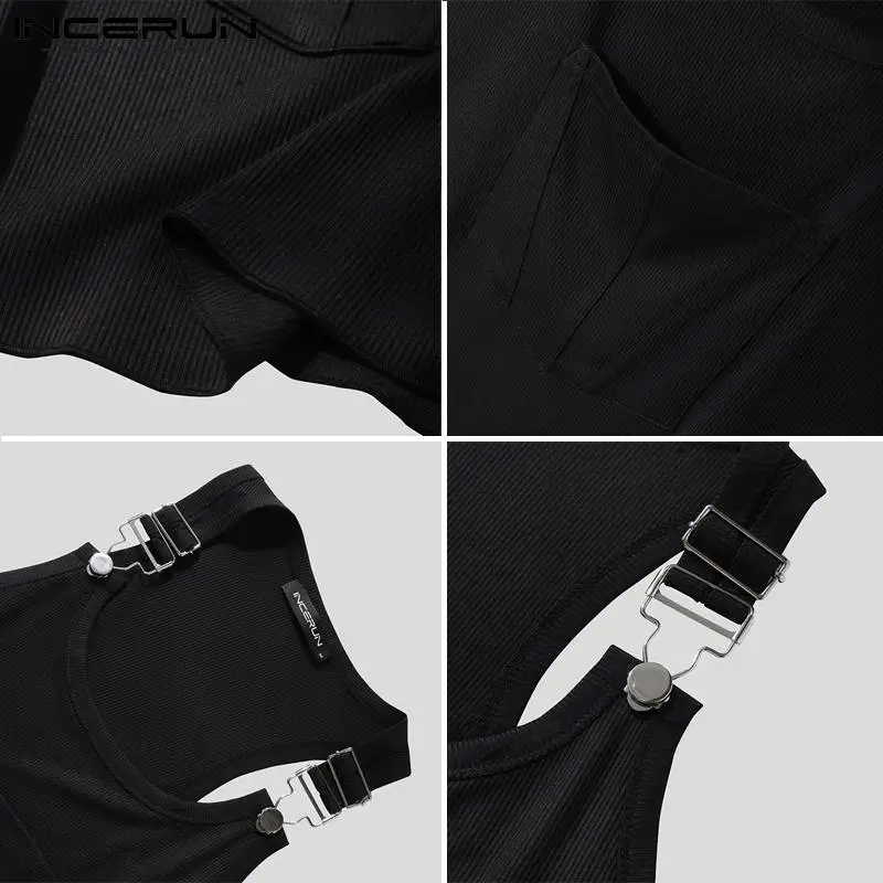 INCERUN Tops 2022 Men's Waistcoat American Style Male Solid Color Comfortable All-match Strap Buckle Stretch Knitted Vests S-5XL