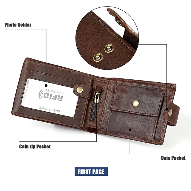 100% Genuine Leather Wallet Card Holder for Men RFID Blocking Organizers Purse Credit Card ID Badge Holder Bag Wallets Man 2