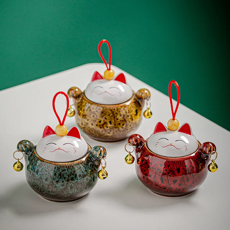 

Lucky Cat Ceramic Canister Memorial Pet Urn Seal Pot, Keepsake Casket, Porcelain Jar, Human Ashes Storage, Memento Burial Holder