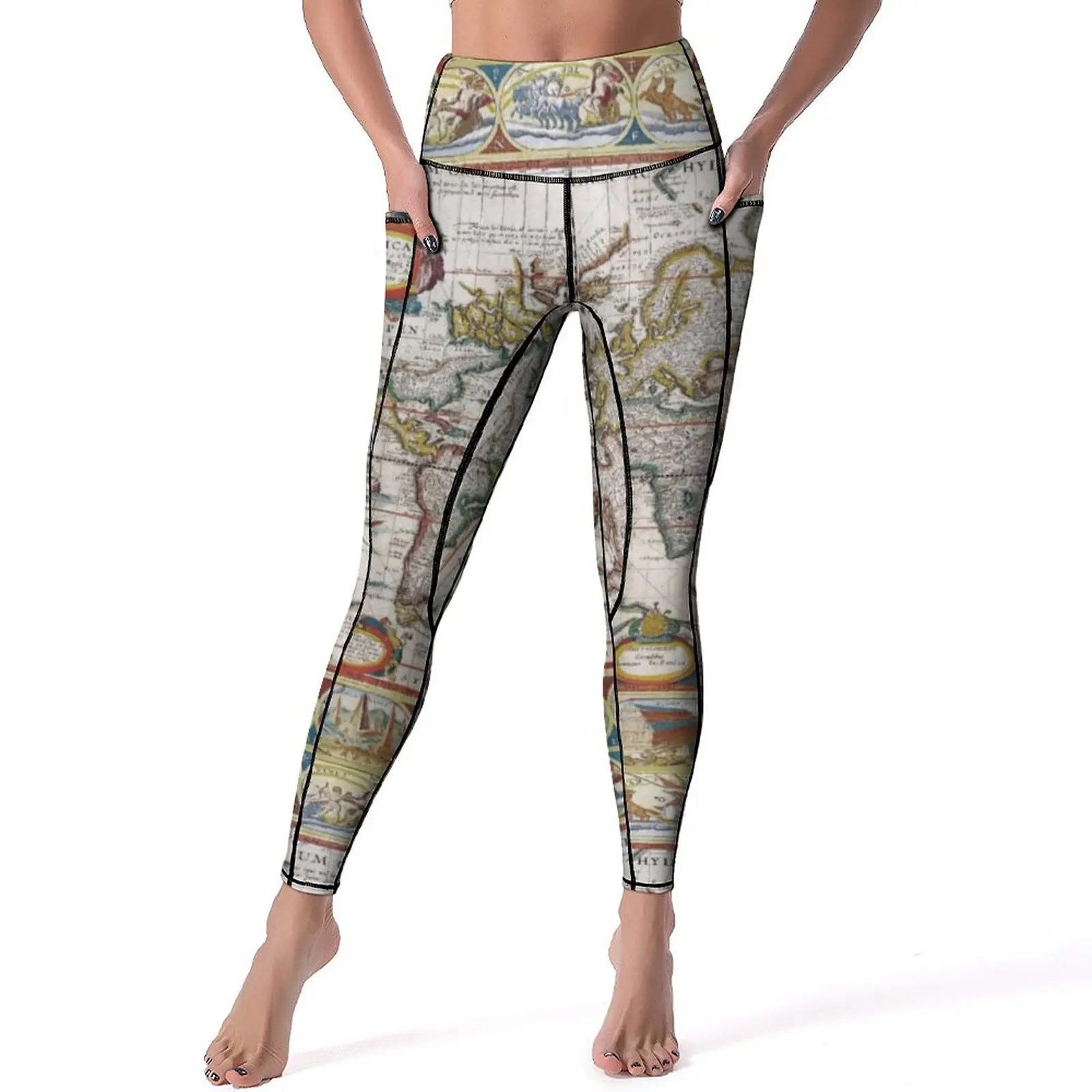 

Earth Map Yoga Pants Sexy Antique World Map Pattern Leggings Push Up Work Out Leggins Lady Vintage Elastic Sports Tights
