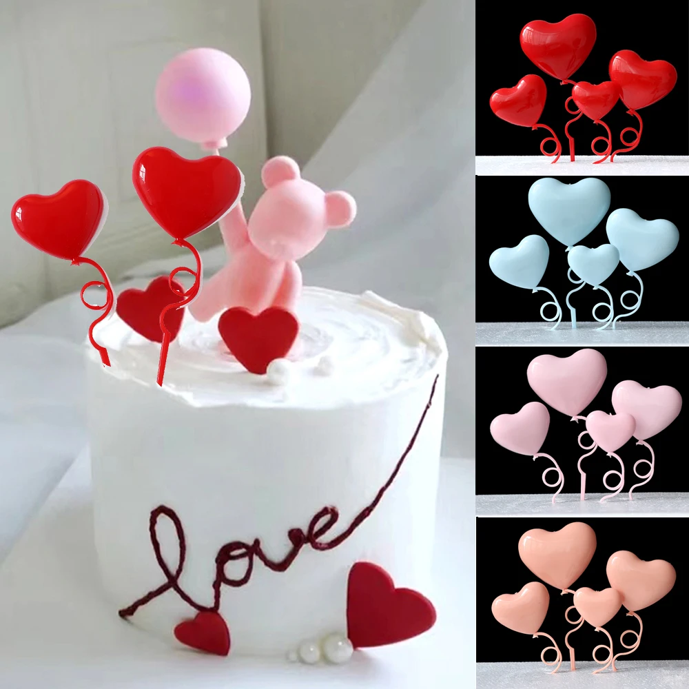 

4Pcs/set Heart-shaped Balloons Cake Toppers Macaron Romantic Valentines Day Wedding Cake Desserts Decorations Heart Ornaments