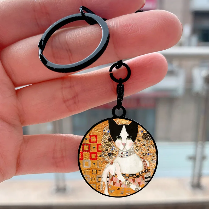 

Fashion Kitty Klimt Cat Cool Key Tag Motorcycles Cars Backpack Chaveiro Keychain For Friends Key Ring Accessories