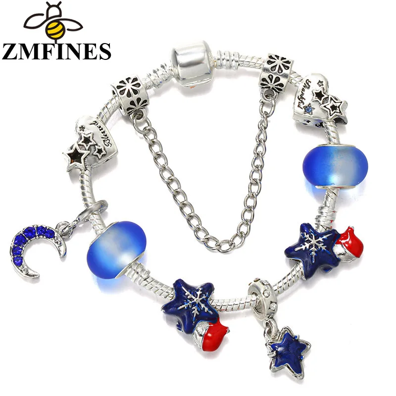 

Blue Starry Sky Charms Bracelets For Women Lover With Snake Chain Stars DIY Charms Beads Pendants Jewelry Wholesale Dropshipping