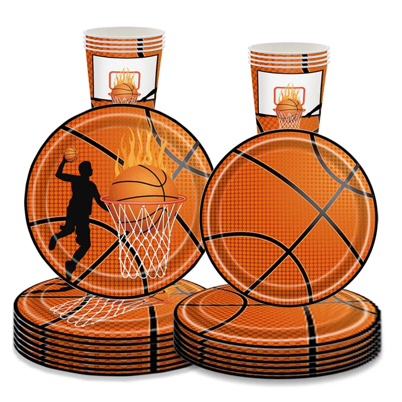 

Basketball Party Disposable Tableware Flying Dunk Plates Napkins Kids Boys Happy Sports Theme Basketball Birthday Party Supplies