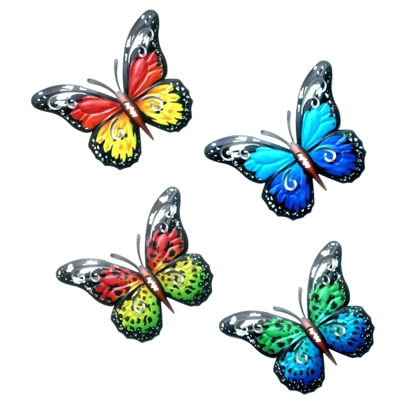 

4 Pieces 3D Metal Butterfly Wall Art Decoration Ornaments Indoor Outdoor Garden Yard Wall Hanging Sheds Walls Fences