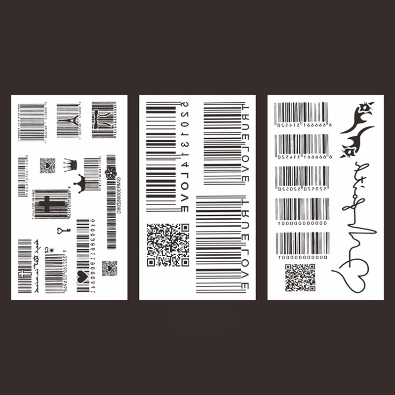 

Водостойкие Временные татуировки для мужчин и женщин, индивидуальный 3d-дизайн штрих-кода для боди-арта, интима, миниатюрный размер, наклейки для татуировок