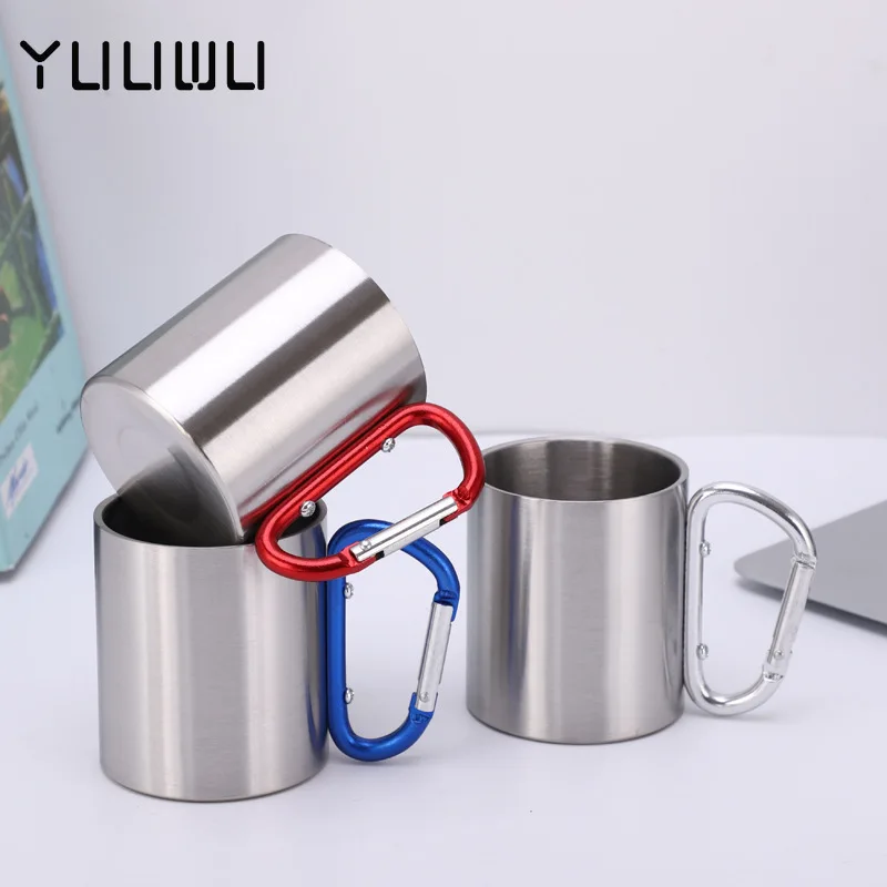 

200ml Stainless Steel Cup for Camping Traveling Outdoor Cup with Handle Carabiner Climbing Backpacking Hiking Portable Cups