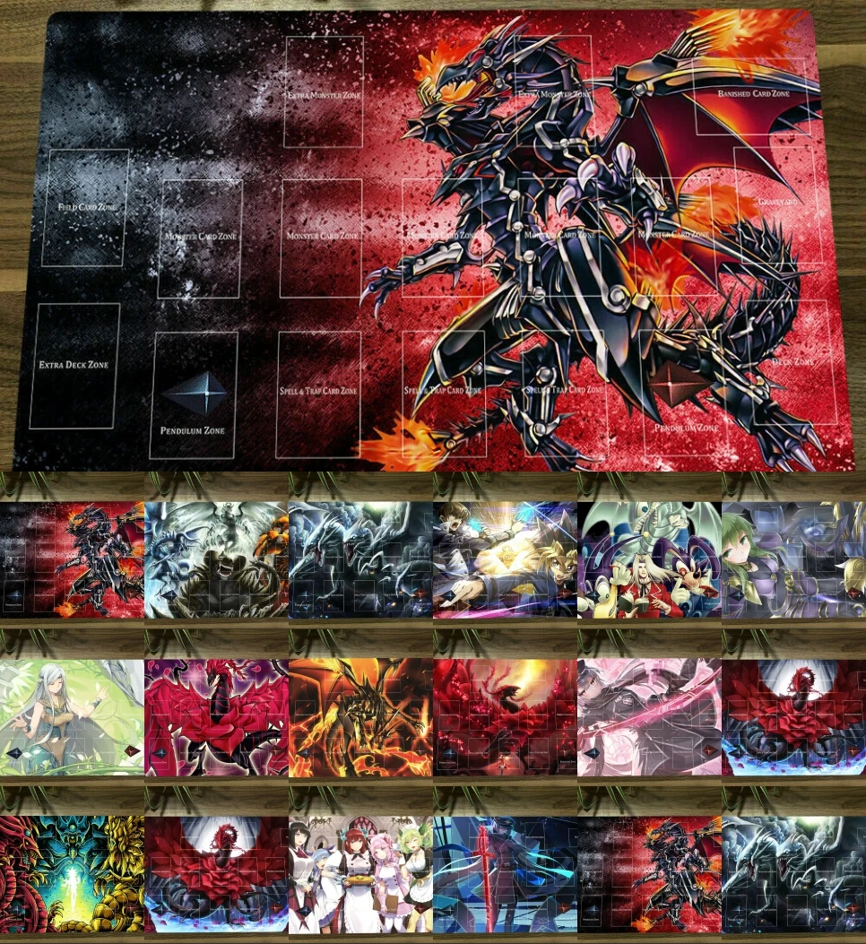 YuGiOh OCG TCG Red-eyes Darkness Dragon Playmat TCG CCG Mat Mouse Pad Table Mat Trading Card Game Mat With Zones + Free Bag