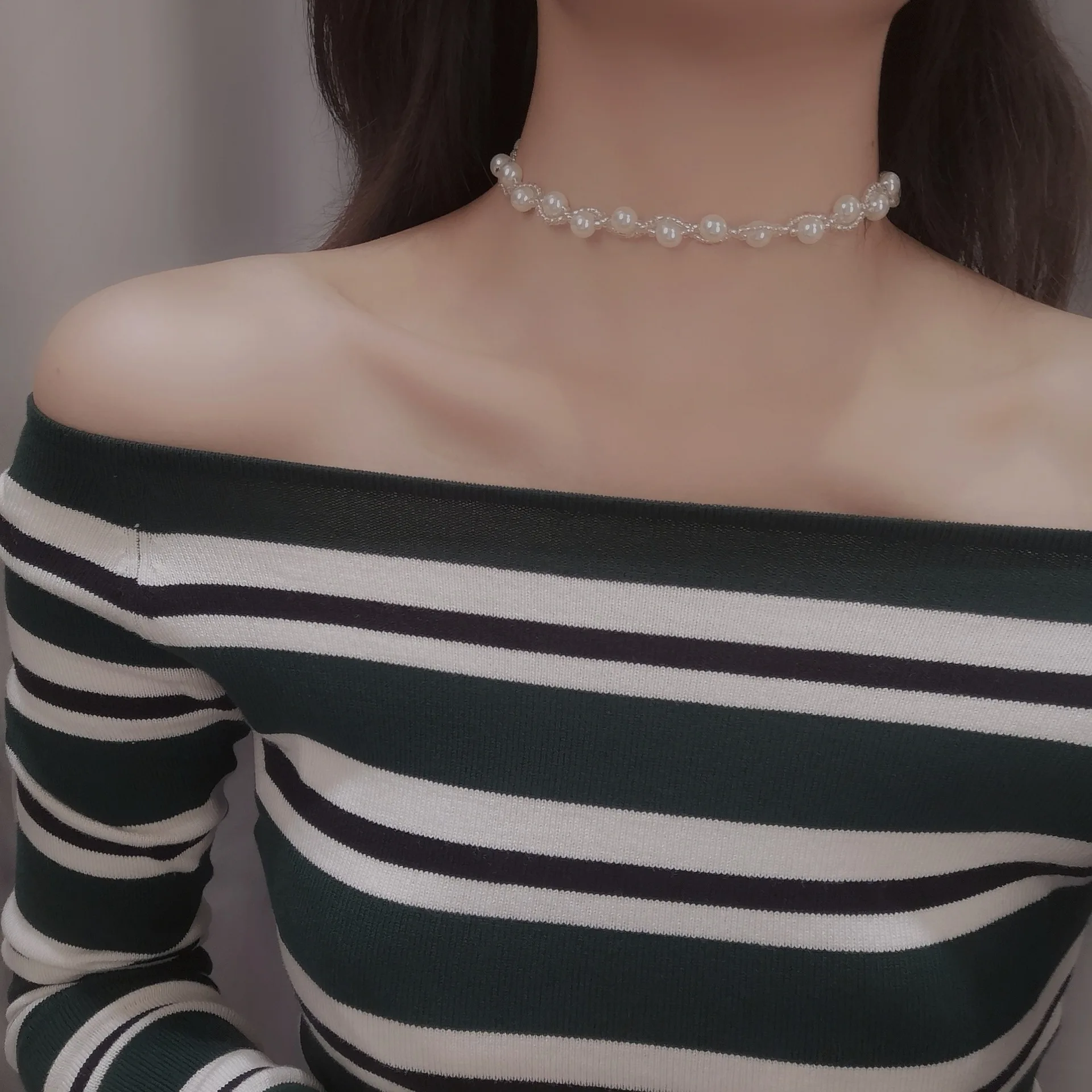 

2022 Handmade Crystal Pearl Beads Choker Necklace Fashion Jewelry