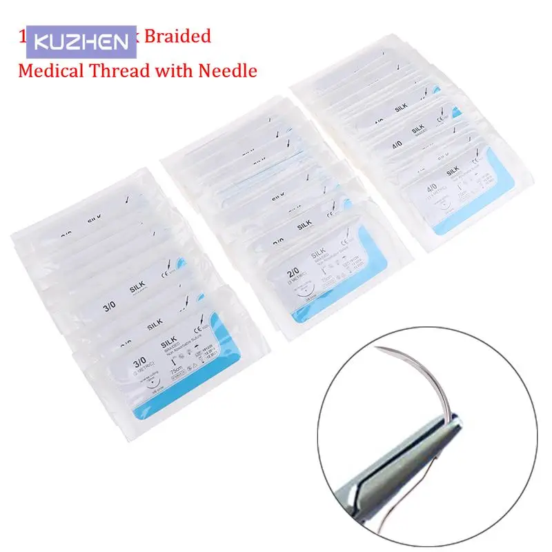 

6/12Pcs 2/0 3/0 4/0 5/0 Polypropylene Monofilament Medical Needle Suture Nylon Monofilament Thread Suture Practice Kit