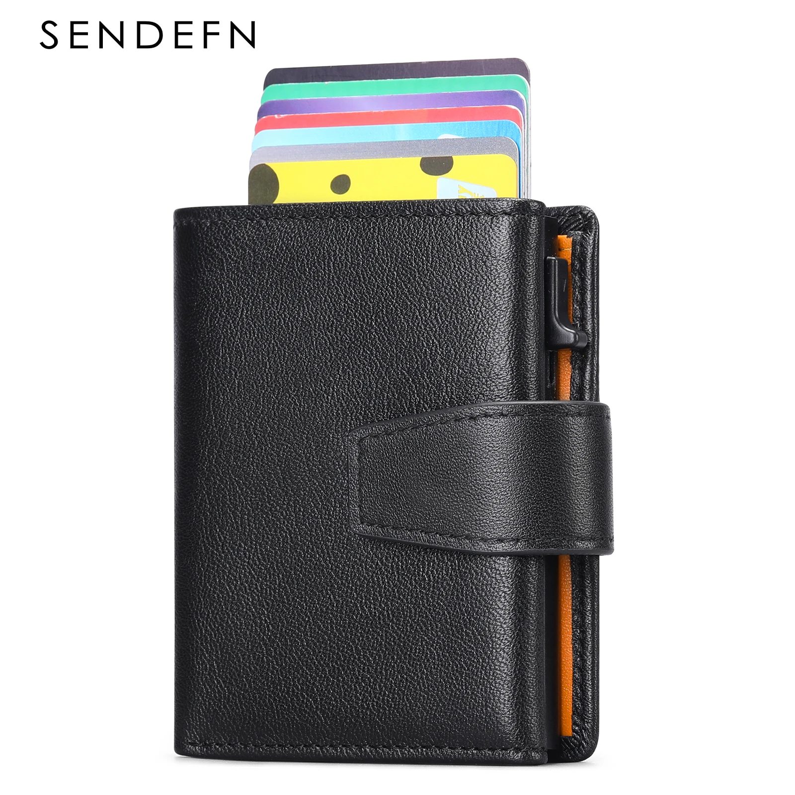 SENDEFN New Anti Rfid Credit Card Holders Smart Wallets Men Genuine Leather Purse Vintage Short  Man Purses Money Bag