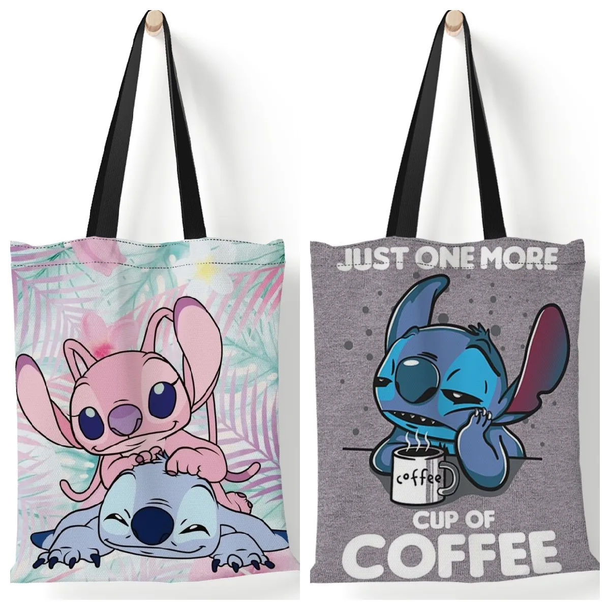 

2023 Disney Lilo & Stitch Cartoon Character Angel Stitch Printed Canvas Bag Couple Shoulder Bag Student Girl Simple Tote Gift