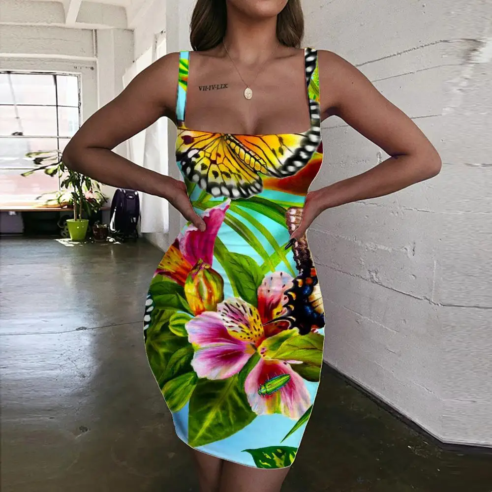 

Женское облегающее платье KYKU, зеленое платье с цветочным принтом, Забавный сарафан с бабочками