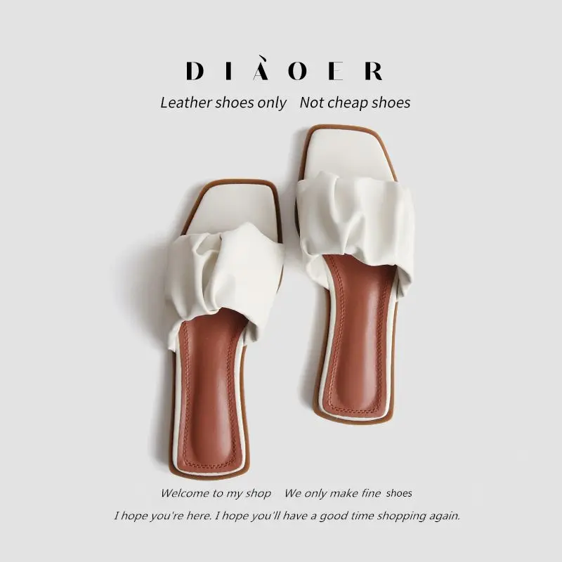 

Luxury Summer Women's Cow Leather Slippers Casual Fashion Comfortable Low Heel Sandals Solid Color Women's Slippers