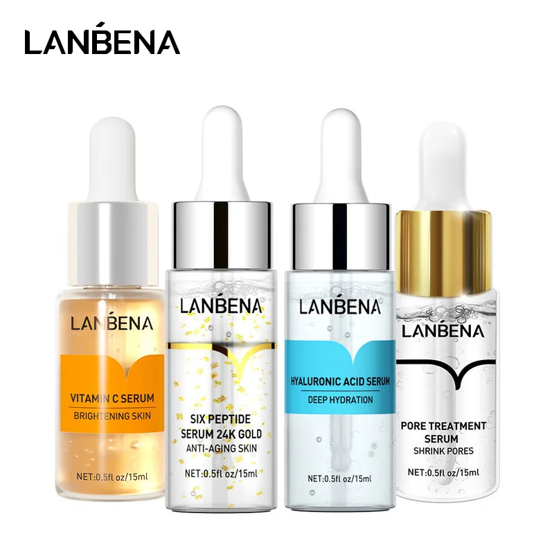 

LANBENA Vitamin-C Hyaluronic Acid Serum Set Whitening Pore Shrink Facial Essence 24K Gold Anti-aging Skin Care Products Beauty