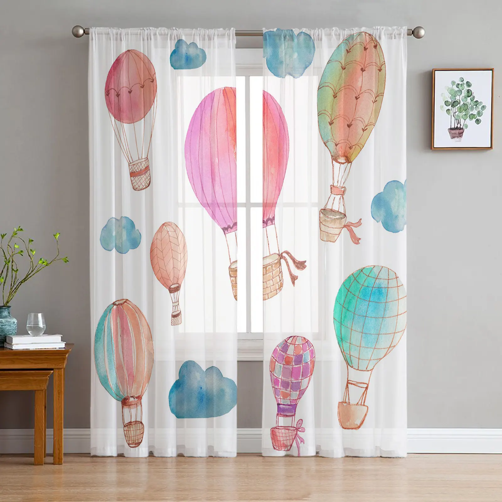 

Hot Air Balloon Clouds Colorful Tulle Curtain Home Office Window Decor Bedroom Kitchen Balcony Modern Sheer Curtain