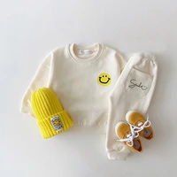 2022 new children cartoon clothes set cute smiley print sweatshirt casual pants 2pcs boys suit baby girl outfits kids clothing