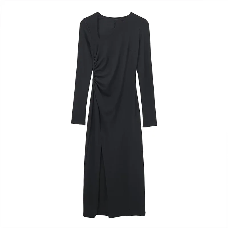 

ZATRHMBM женские весенние модные Асимметричные черные платья 2023 винтажные женские платья с длинным рукавом и боковой молнией Vestidos Mujer