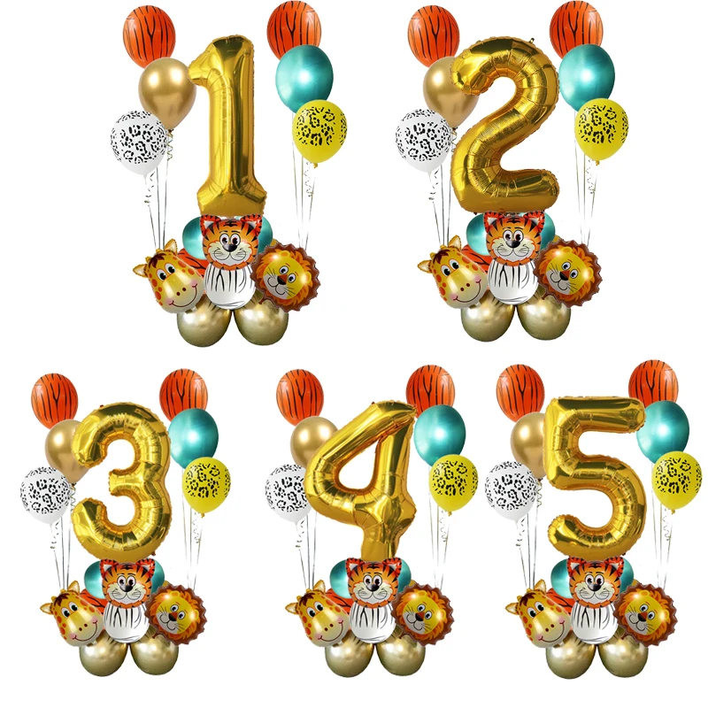 

18pcs Jungle Party Decoration Animal Balloons Set Metal Latex Balloon Gold Number Globos Kids Birthday Party Baby Shower Decor