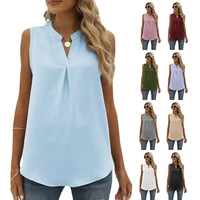 2022 spring and summer new solid color chiffon shirt loose v neck pullover sleeveless top vest pretty and cheap womens blouses