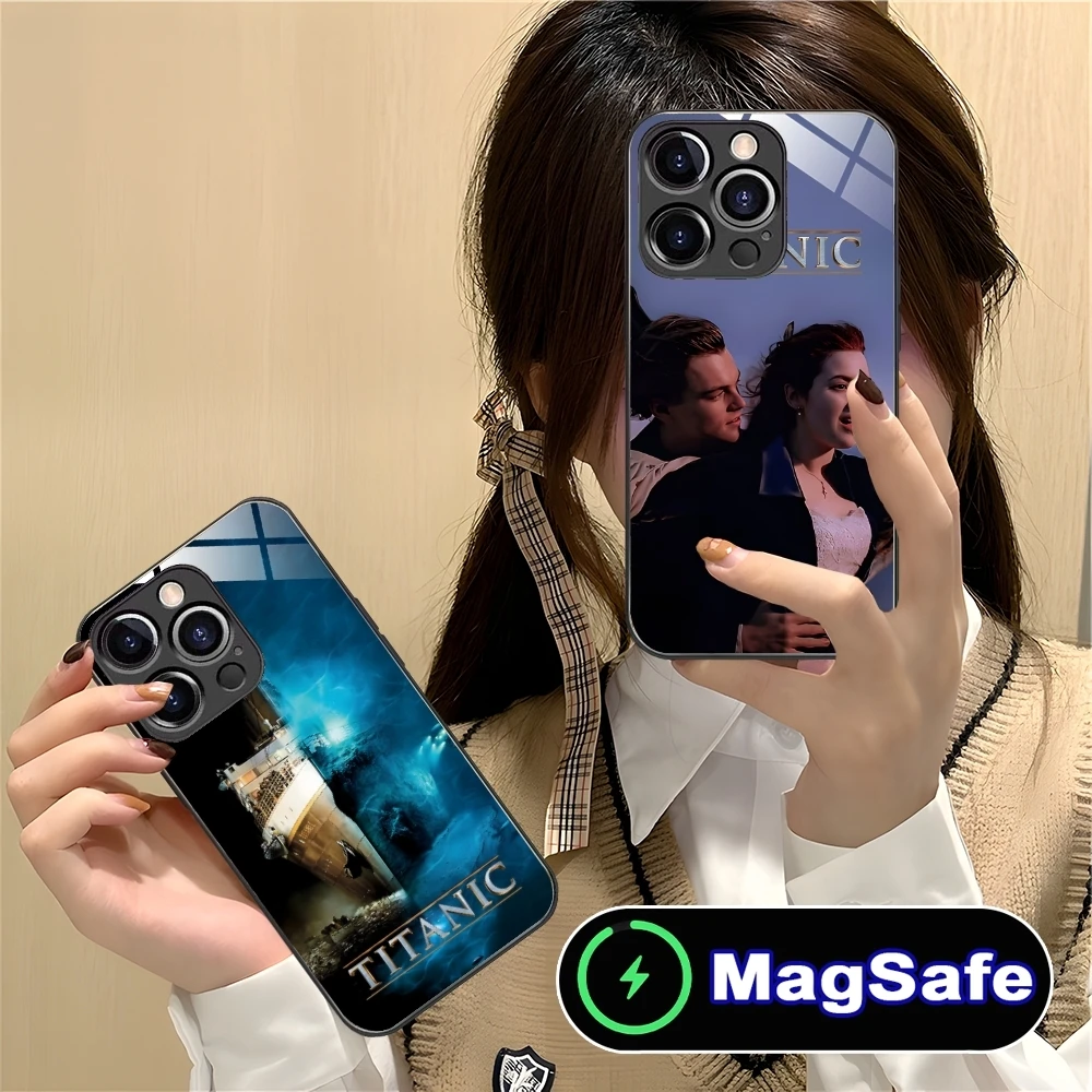Luxury Titanic Mobile Smart Cell Phone Case for iPhone 16 15 14 13 12 11 Pro Max Plus Mini MagSafe Wireless Charging Glass Cover
