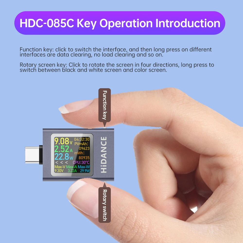 AT085C DC 4 5-50V 0-12A PD3.1 Многофункциональный цифровой дисплей амперметр напряжения