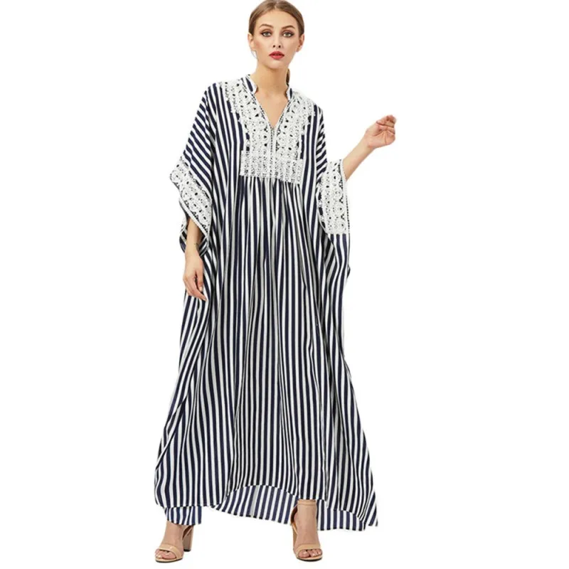 

Long Dress Cover Up Women Swimwear Batwing Sleeve Boubou Summer New Stripe Print Beach Style Casual Maxi Dress Cover Up Vestidos