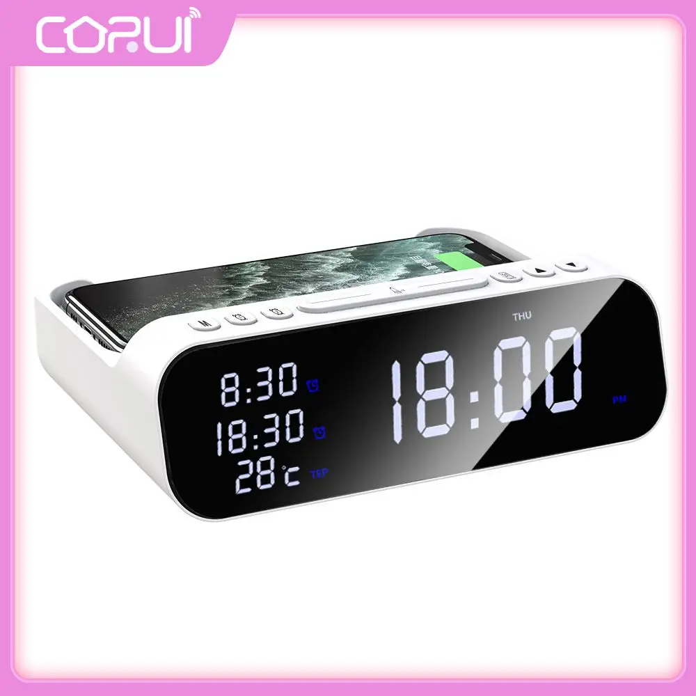 

Charger Stand Multiple Protection 15w Qi Led Alarm Clock Stable All-in-one Mobile Accessories Charging Station Quick Charging