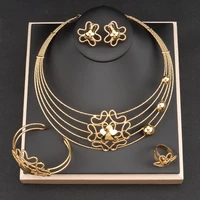 dubai gold color jewelry sets for women 2022 nigerian wedding african flower necklace earrings rings bracelet bridal gift