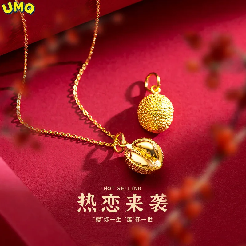 

Copy 100% Real Gold 24k 999 Durian Necklace Female China-Chic 999 Collar Chain Gilded Keep Your Life Pendant Pure 18K Jewelry