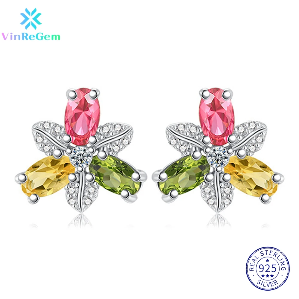 

Vinregem 925 Sterling Silver Aquamarine Peridot Ruby Citrine Simulated Moissanite Studs Earrings for Women Gifts Drop Shipping