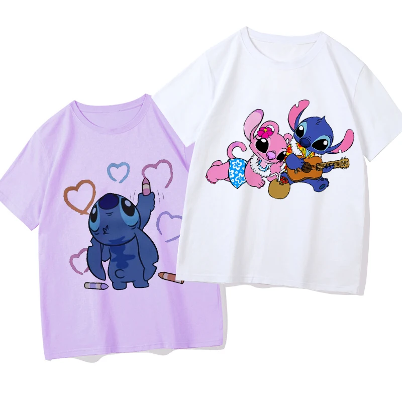 

Kawaii Disney Cartoon Stitch T Shirt Women Lilo Stitch Graphic Tees Anime Summer Tops Harajuku T-shirt Female 2022 Tops Cute