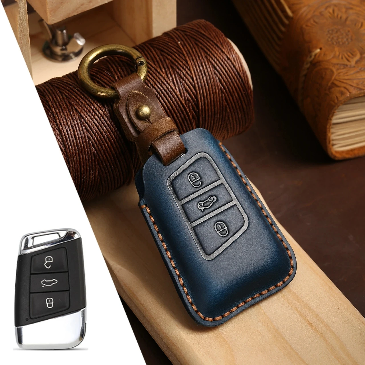 

Leather Car Key Case Cover Fob Pouch Keyring for Volkswagen Passat B8 Vw Magotan Golf 7 MK7 Tiguan Touareg for Skoda Octavia