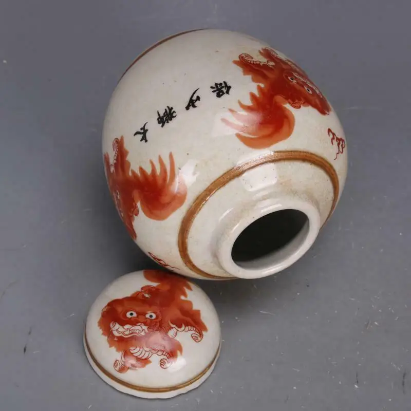 Китайский старый фарфор пастельная картина льва горшок резервуар для хранения