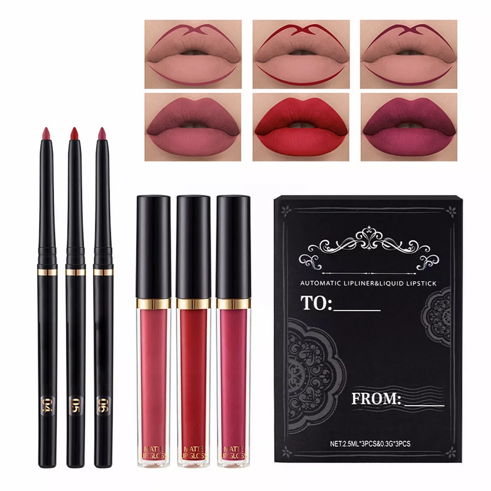 

NEW2023 Nonstick Cup Lip Gloss Lip Liner Combo 6 Count Set Step Lip Gloss Set Pigment Velvet Nude Lip Gloss Waterproof Long Wear