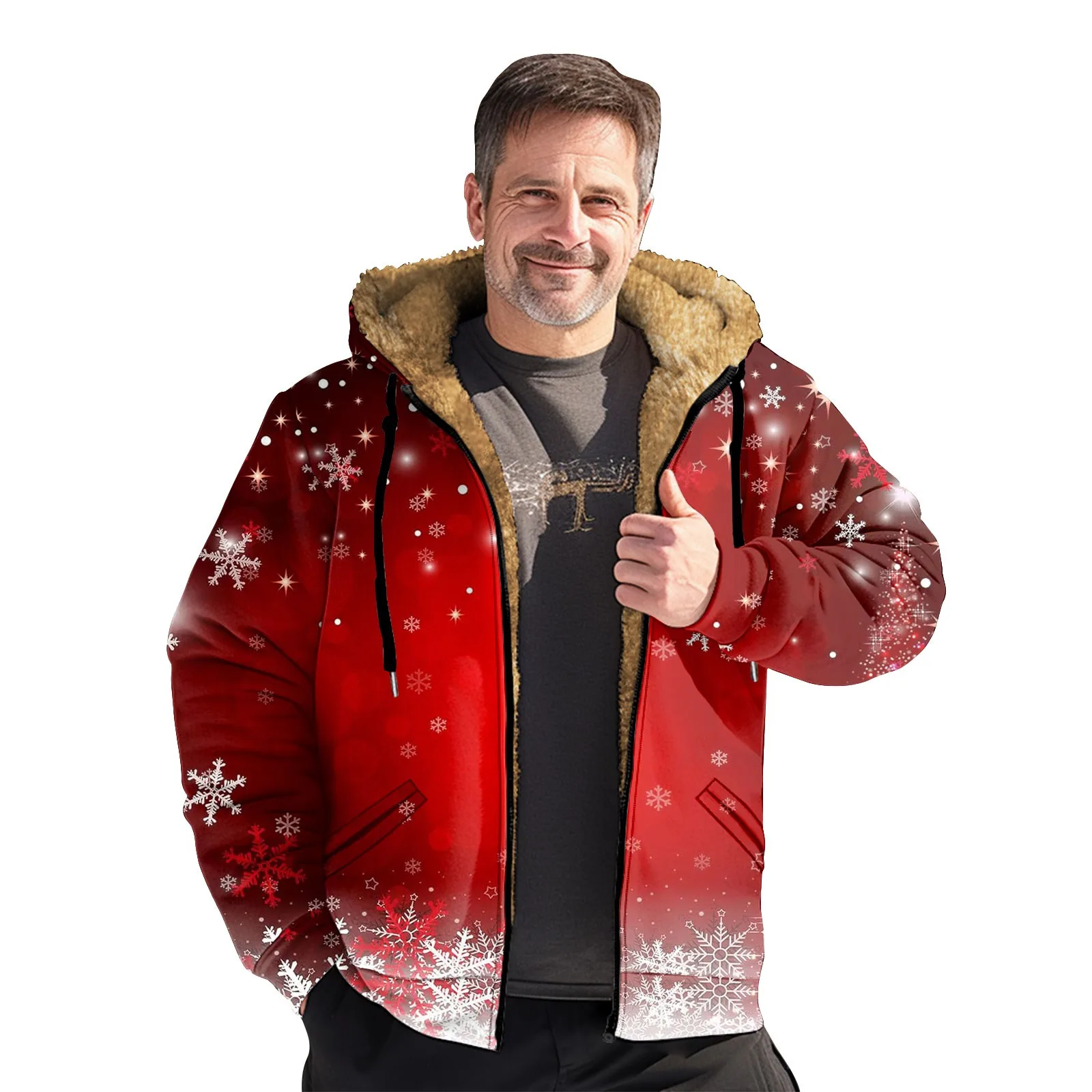

Luxury Clothing Men Fashionable Casual Men Coats For Winter With Nood Long Sleeves Christmas Print Men Jacket Waterproof Camping