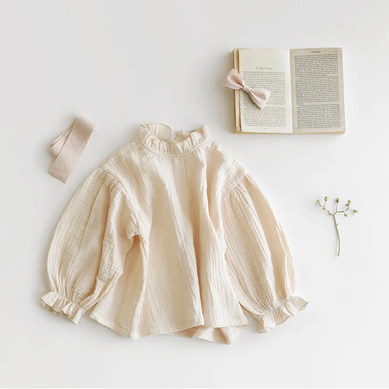 

Spring Casual Autumn Shirt And Bottoming Cotton And Shirts Korean Girls' New Linen Blouse Children's Brief