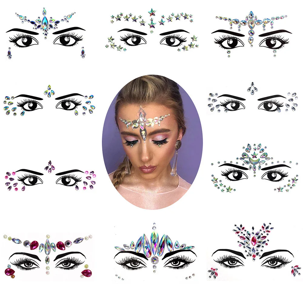 

Face Tattoo Sticker Drill Eyes Decoration Diamond Temporary Tattoos Glitter Rhinestones Masquerade Faced Stickers Festival Party