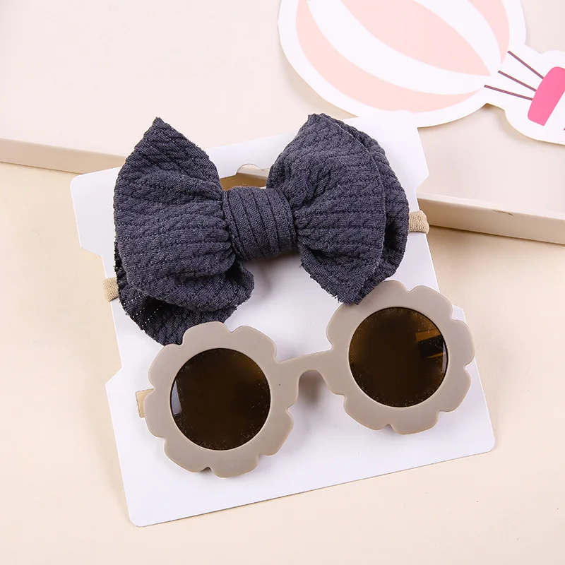 

Baby Girl Accessories for Hair Baby Bows Nylon Headband with Flower Sunglasses Set Kids Headwear Outdoor Children Hair Ties