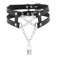 kmvexo new lock chains choker punk collar women men leather chocker chunky necklace goth jewelry metal gothic emo accessories