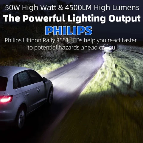 Philips Ultinon Rally 3550 Автомобильная лампа для фар H7 Led H4 H11 9005 HB3 9006 HB4 9012 HIR2 Противотуманные фары 6500K Светодиодная лампа высокой мощности 50 Вт