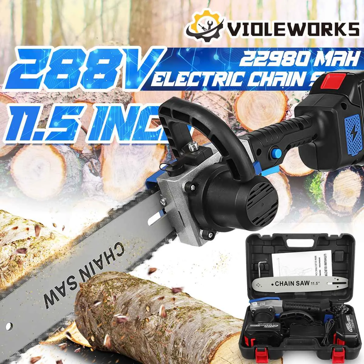 

NEW 288VF 11.5 Inch Electric Saw Chainsaw with 2PC 22980mAh Battery Brushless Motor Rechargeable Wood Cutter For Makita Battery