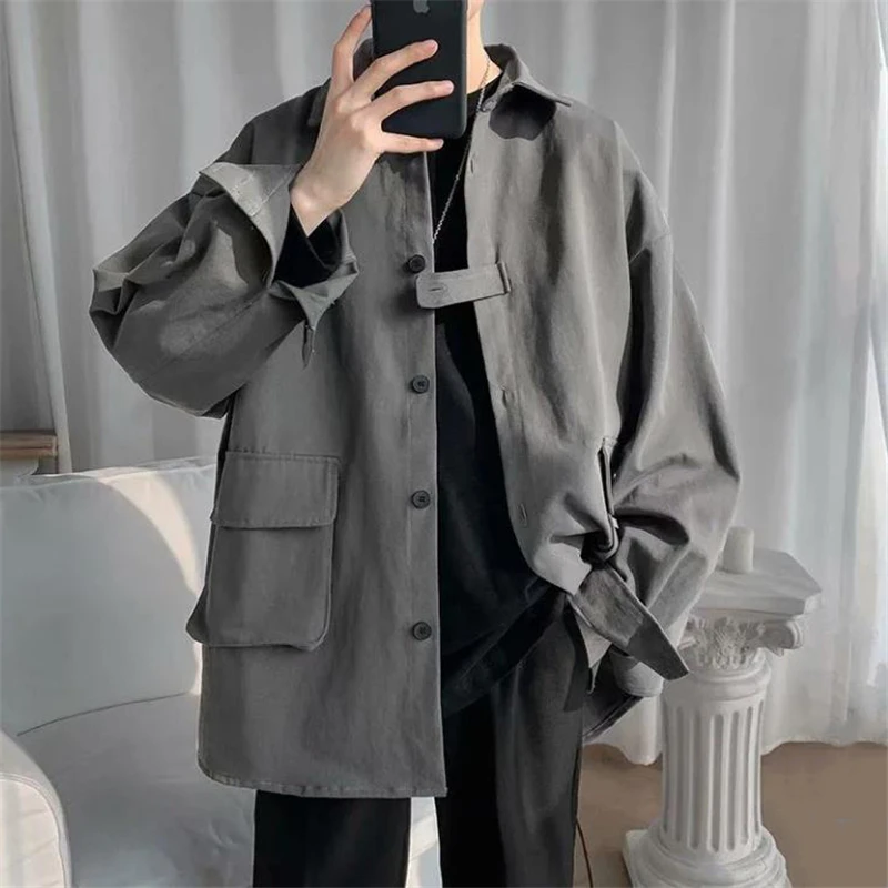 

Men Shirts 2022 Spring Autumn Loose Single Breasted Wild Tops Solid Youth Men Cardigan Korean Fashion Shirts Camisas De Hombre