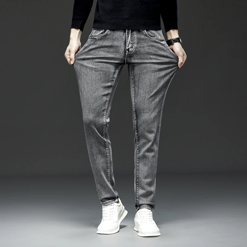 Новые эксклюзивные эластичные мужские джинсы с принтом в стиле ретро черные и