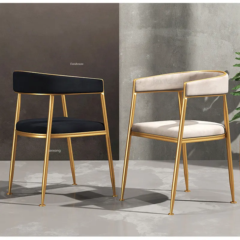 

Modern Custom Leather Dining Chair Backrest Armchair Nordic Office Gold Iron Dining Chair Leisure Makeup Stool Room Furniture