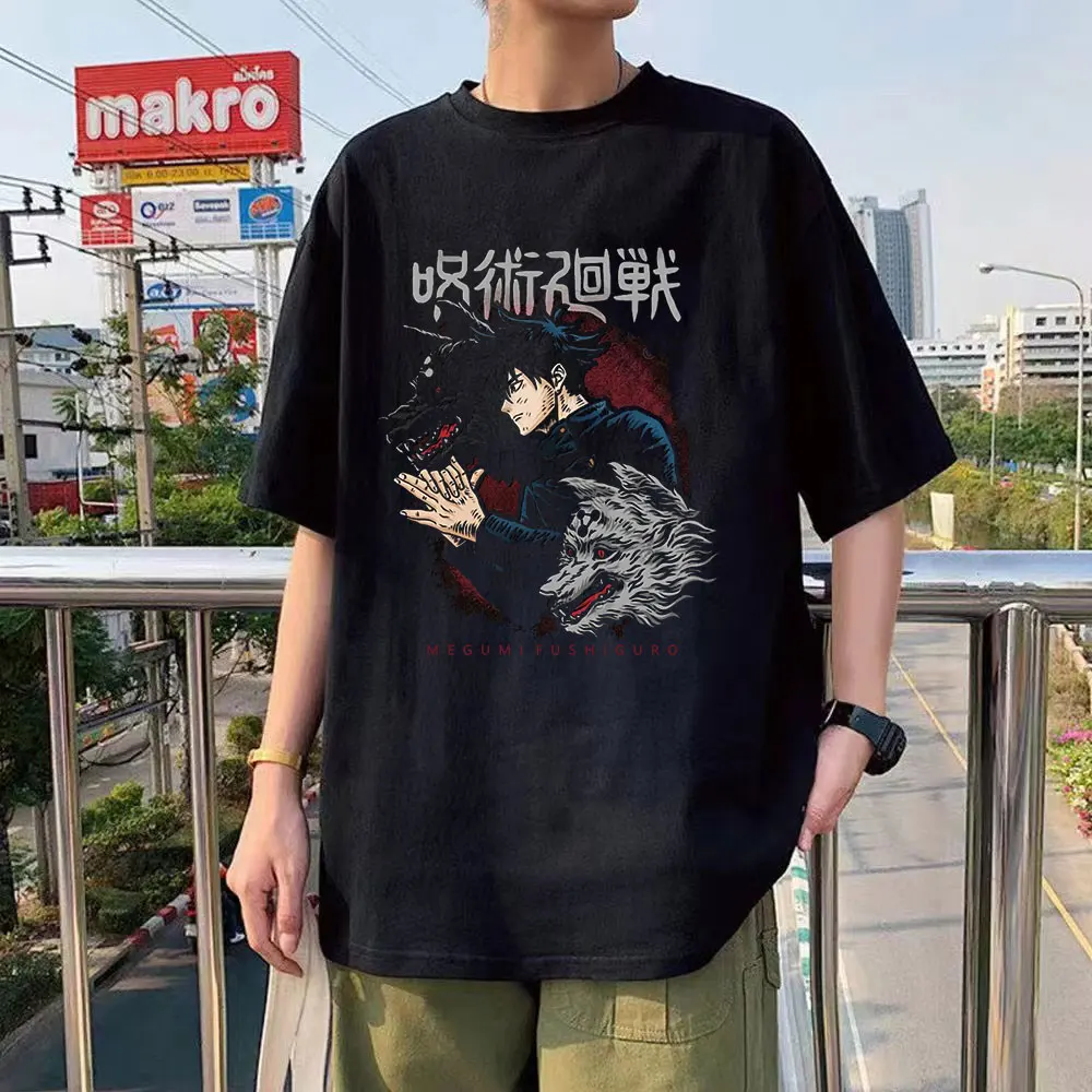 

Крутая футболка с принтом аниме juютсу Kaisen Gojo Satoru Megumi Fushiguro, летняя трендовая хлопковая футболка унисекс, уличная одежда, мужские футболки