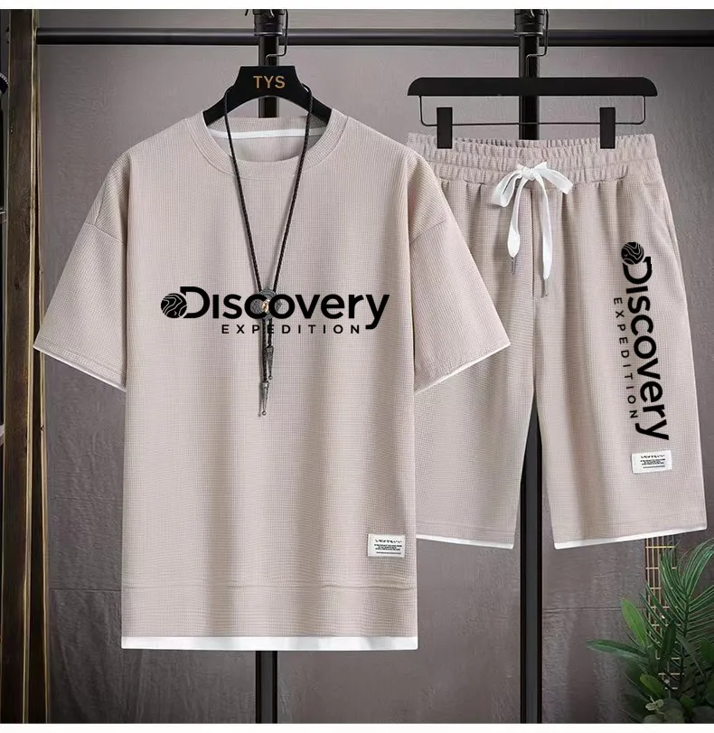 Summer Men's Two Piece Set Linen Fabric Casual T-Shirt And Shorts Set Mens Sports Suit Fashion Short Sleeve Tracksuit Men Suits