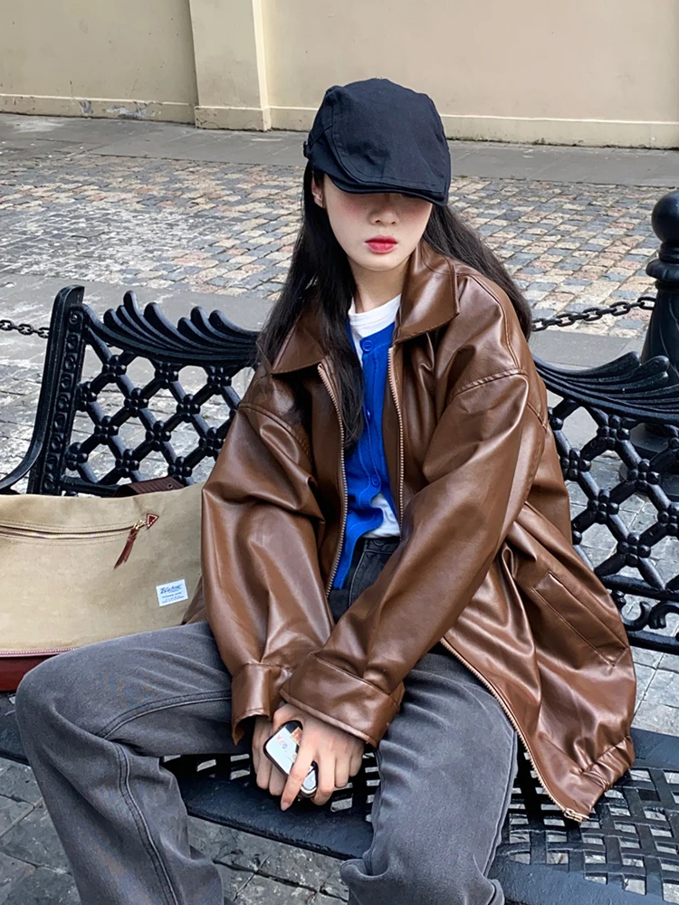 Женская куртка-бомбер с лацканами куртка из искусственной плиссированной кожи в